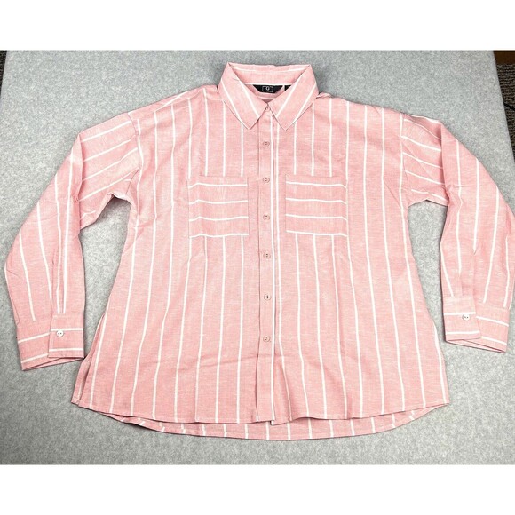 G by Giuliana Shirt Womens Small Pink Striped Button Front Casual Soft Everyday - Picture 3 of 16
